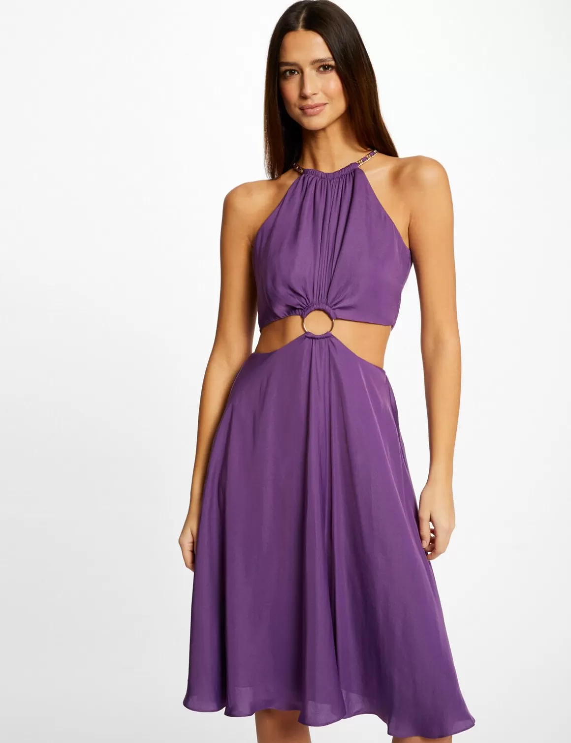 Morgan Robes>Robe Evasee Avec Anneau Et Ouvertures Violet Fonce Femme | Violet_Fonce