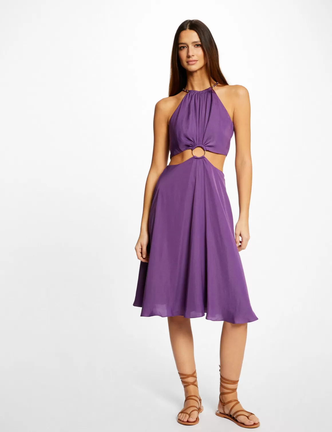 Morgan Robes>Robe Evasee Avec Anneau Et Ouvertures Violet Fonce Femme | Violet_Fonce