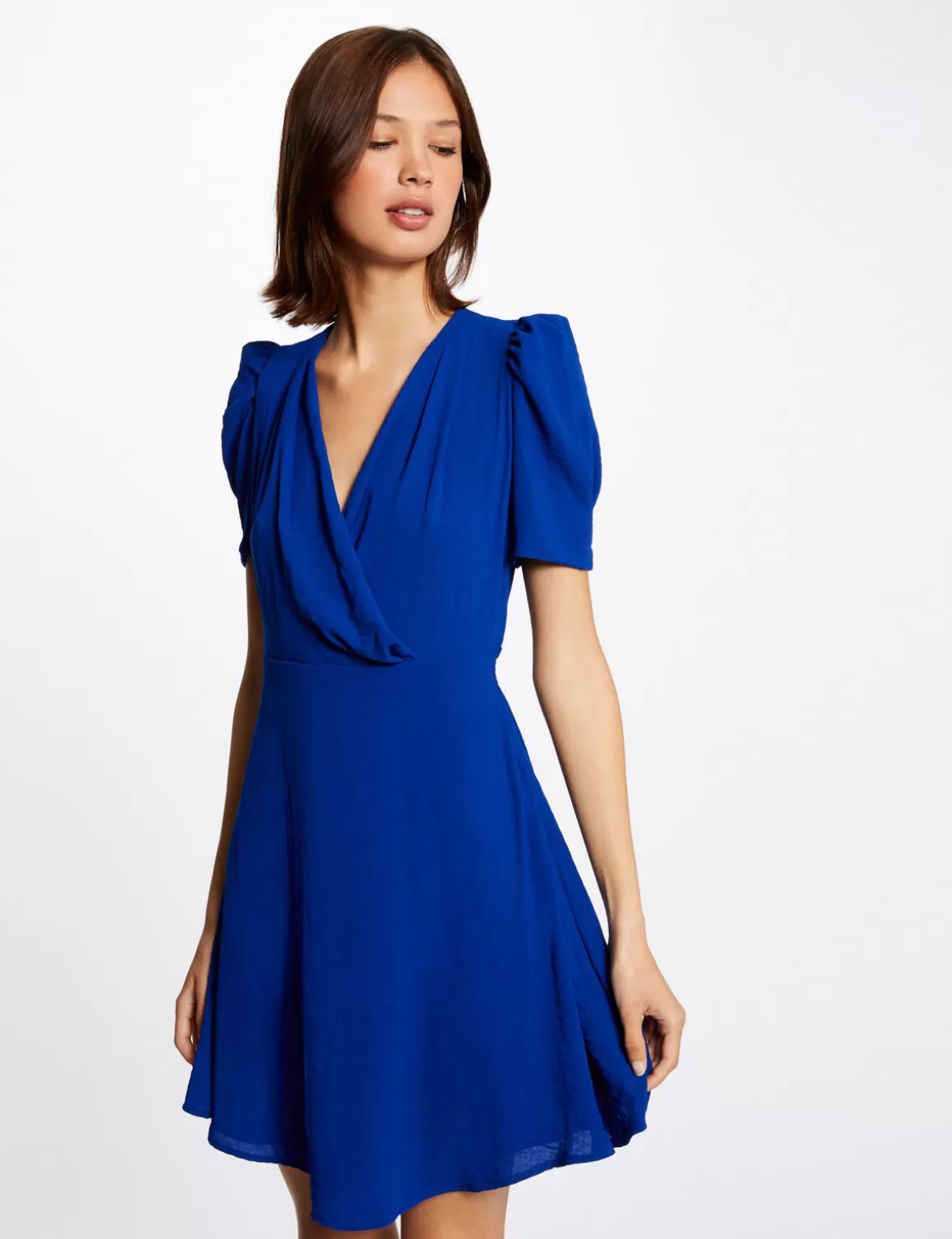Morgan Robes>Robe Evasee Avec Col Cache-Coeur Bleu Electrique Femme | Bleu_Electrique