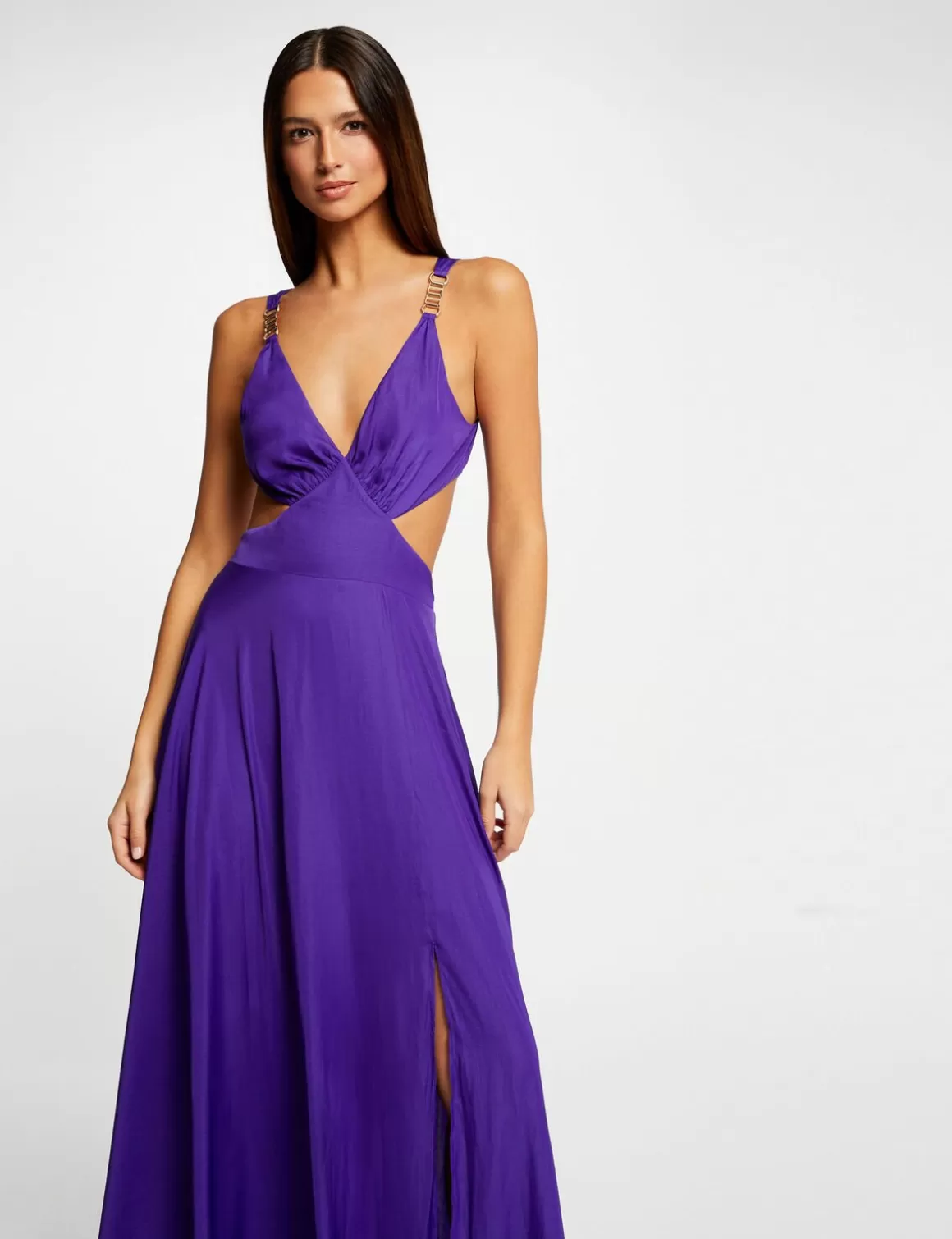 Morgan Robes>Robe Longue Evasee Avec Ouvertures Violet Fonce Femme | Violet_Fonce