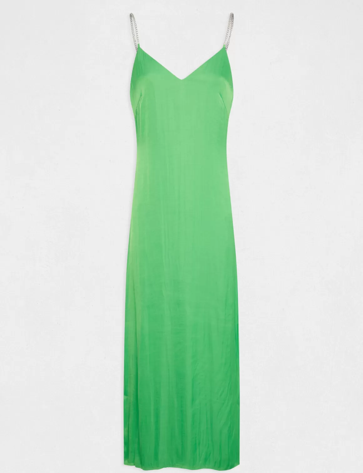 Morgan Robes>Robe Longue Evasee Fendue Satin Vert Clair Femme | Vert_Clair