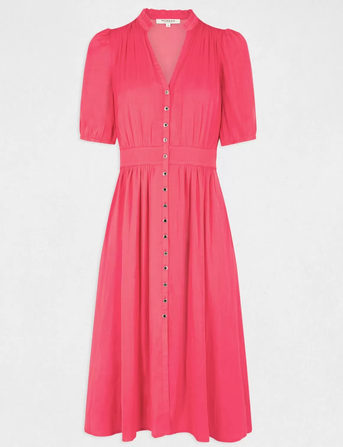 Morgan Robes>Robe Manches 3/4 Boutonnee A L'Avant Rose Moyen Femme | Rose_Moyen