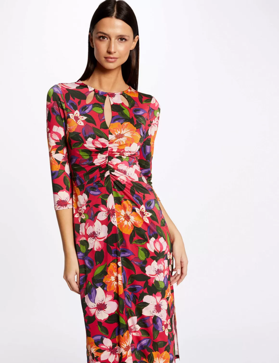 Morgan Robes>Robe Midi Ajustee Froncee Imprime Floral Femme | Multico