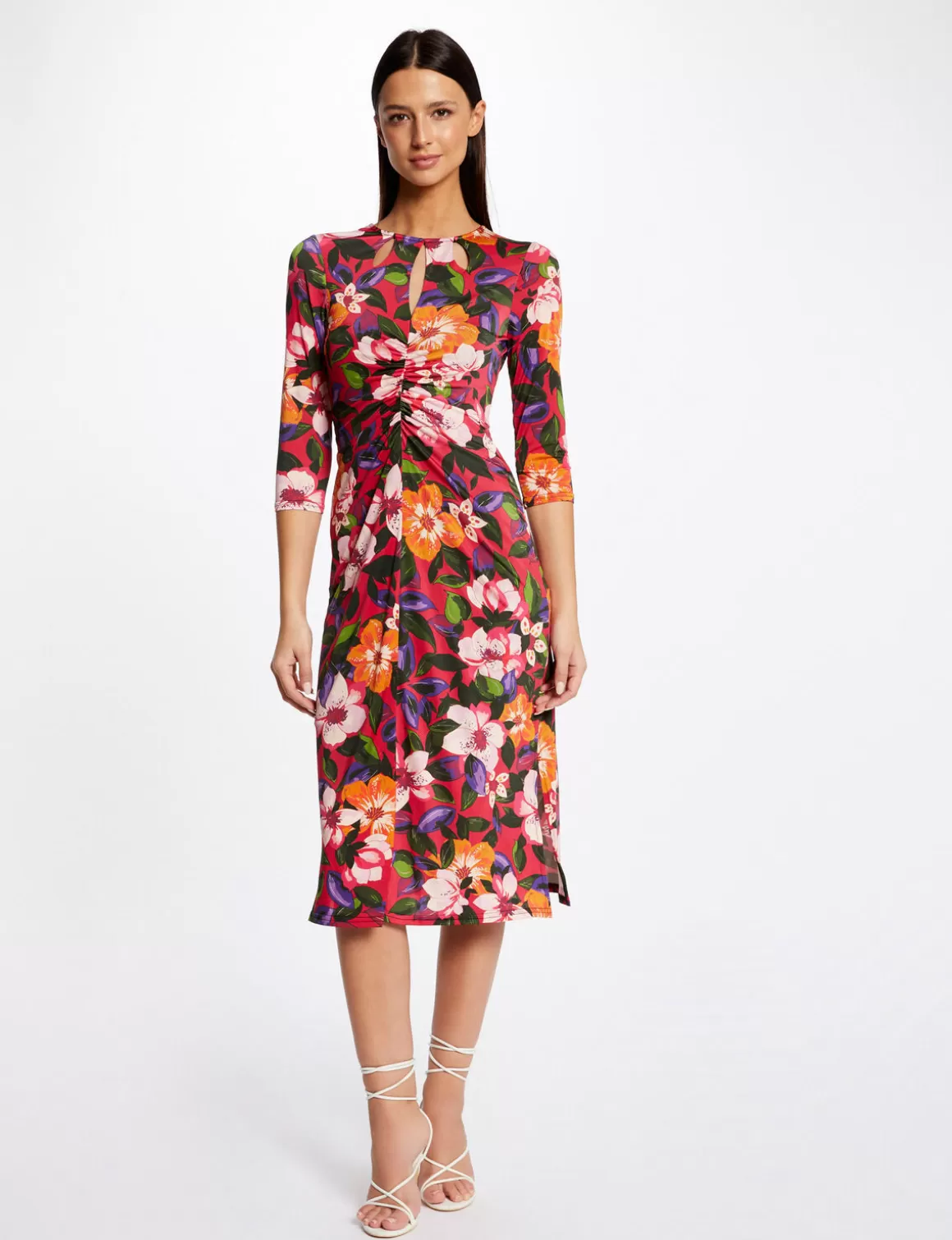Morgan Robes>Robe Midi Ajustee Froncee Imprime Floral Femme | Multico