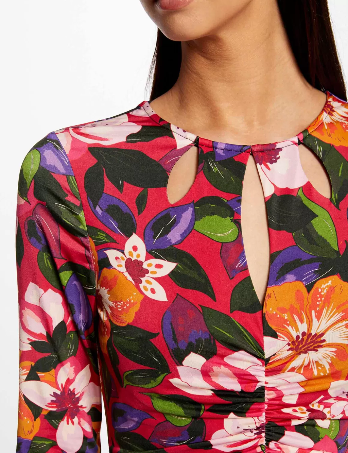 Morgan Robes>Robe Midi Ajustee Froncee Imprime Floral Femme | Multico
