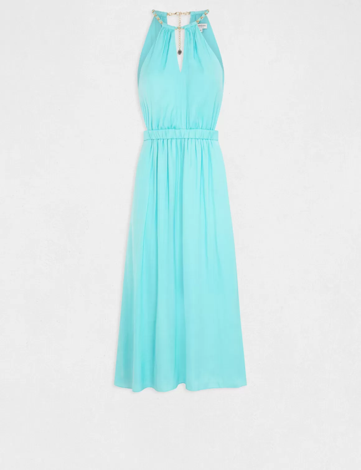 Morgan Robes>Robe Midi Evasee A Encolure Americaine Bleu Clair Femme | Bleu_Clair