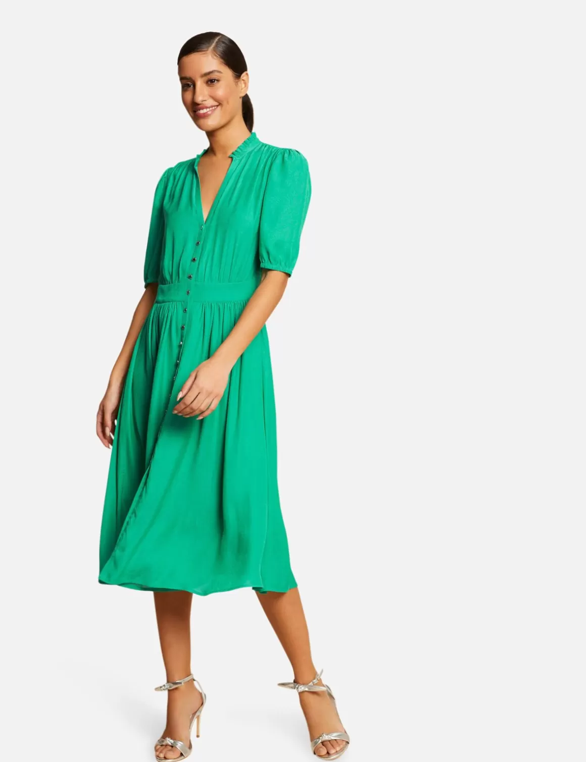 Morgan Robes>Robe Midi Evasee Imprime Cachemire Vert Moyen Femme | Vert_Moyen