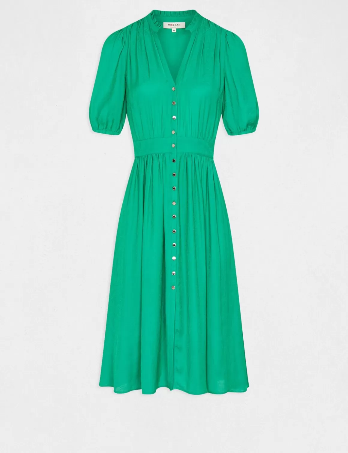 Morgan Robes>Robe Midi Evasee Imprime Cachemire Vert Moyen Femme | Vert_Moyen