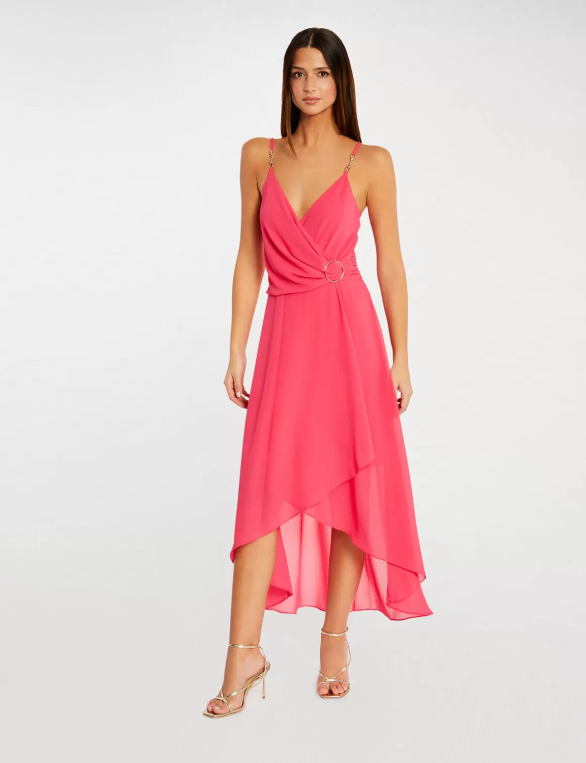 Morgan Robes>Robe Mi-Longue A Fines Bretelles Rose Moyen Femme | Rose_Moyen