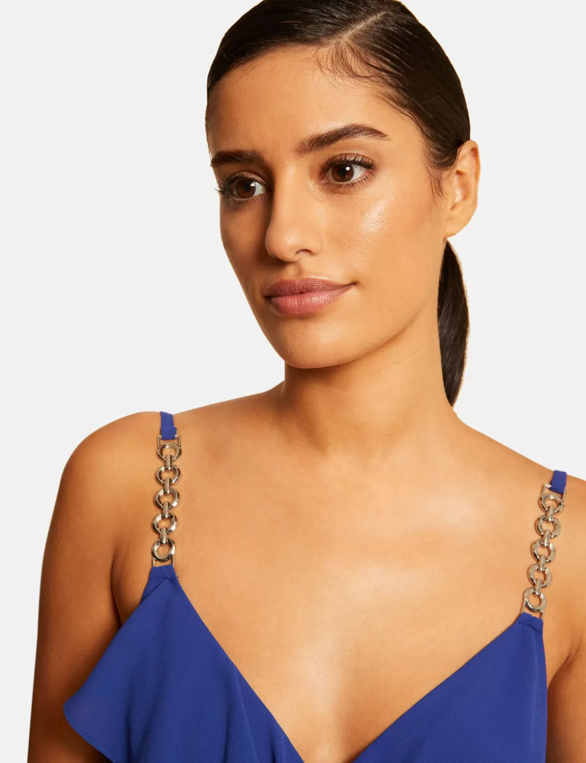 Morgan Robes>Robe Patineuse Avec Col Cache-Coeur Bleu Electrique Femme | Bleu_Electrique