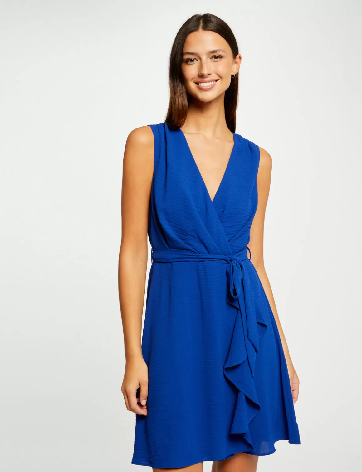 Morgan Robes>Robe Portefeuille Fluide Ceinturee Bleu Electrique Femme | Bleu_Electrique