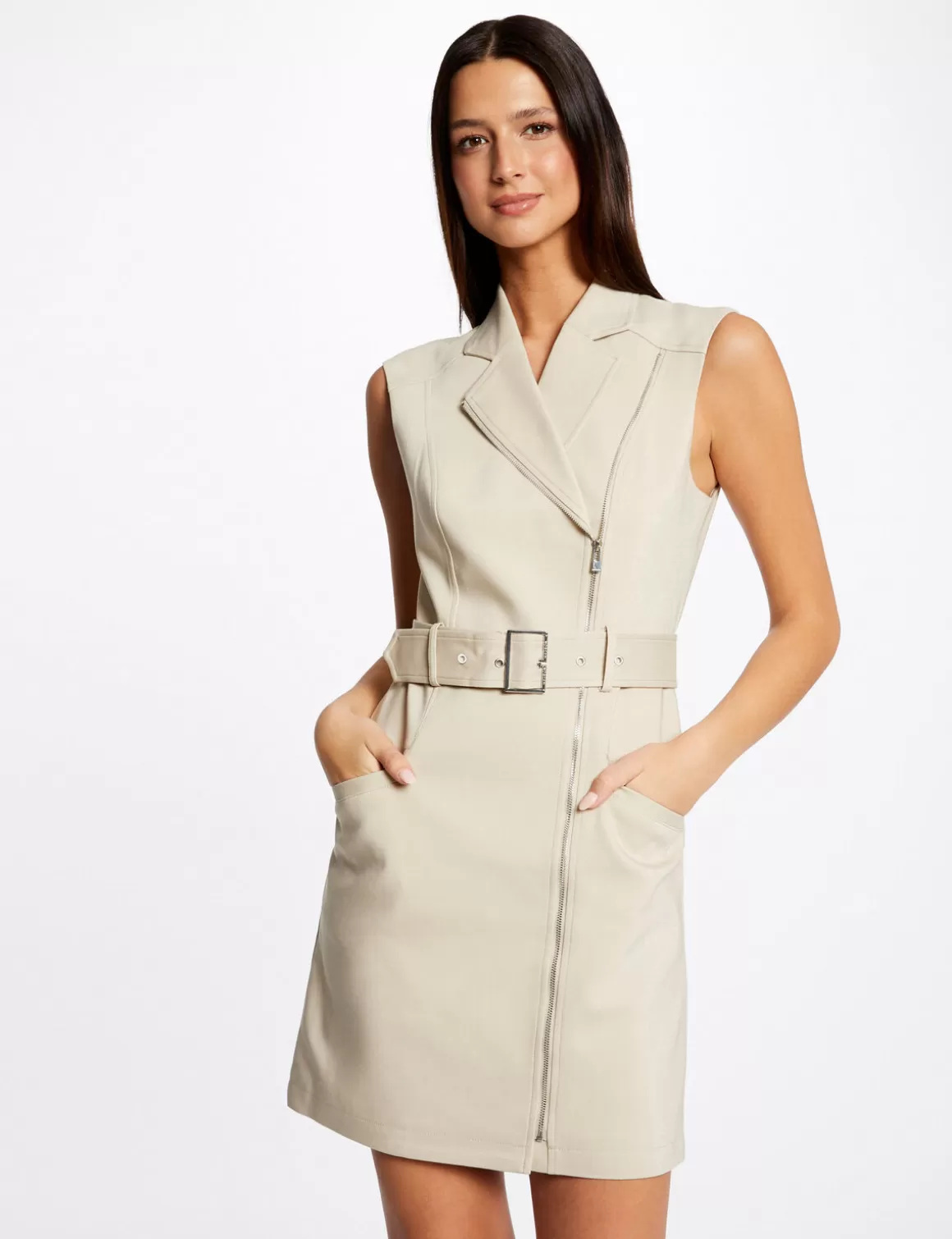 Morgan Robes>Robe Portefeuille Zippee Ceinturee Beige Clair Femme | Beige_Clair