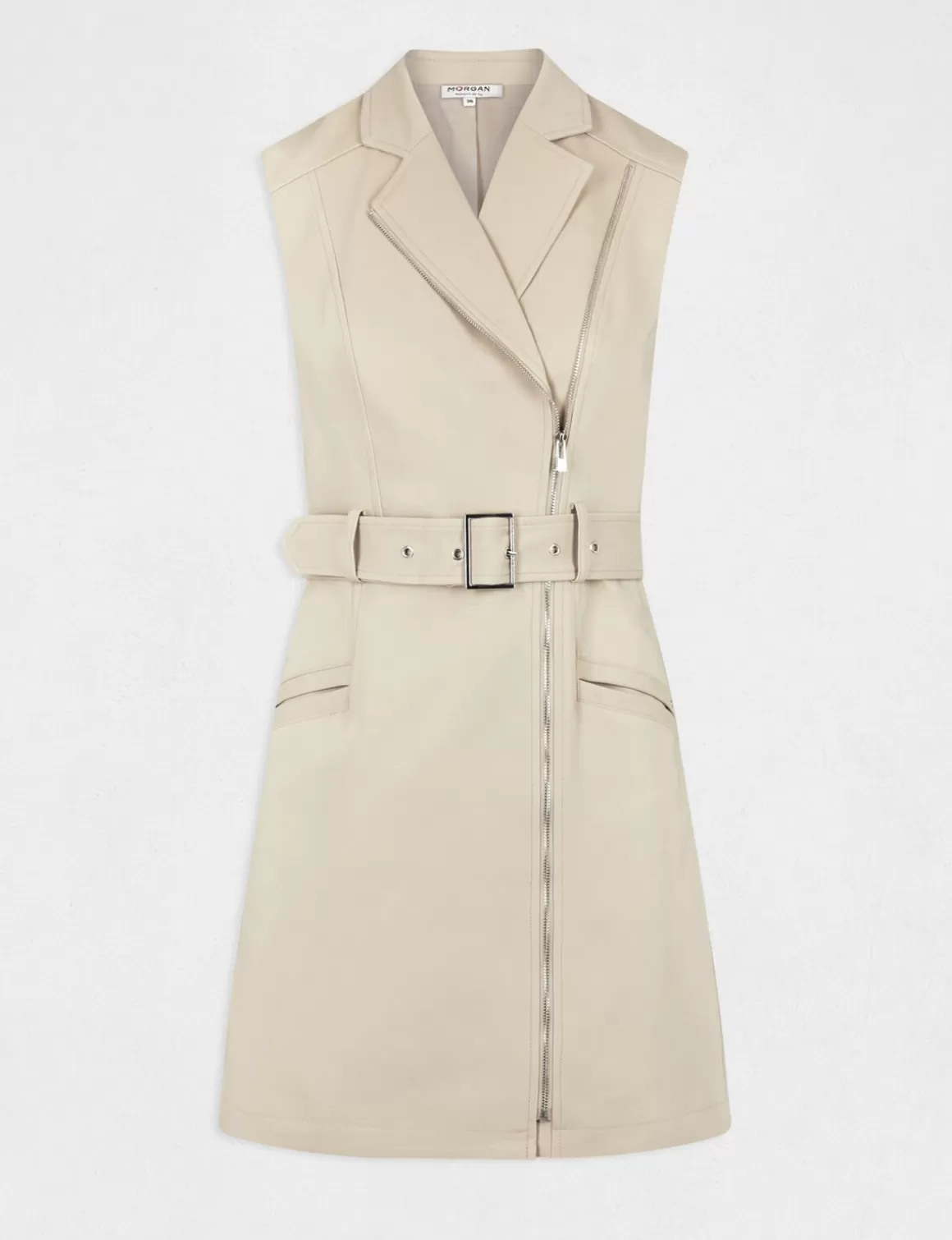 Morgan Robes>Robe Portefeuille Zippee Ceinturee Beige Clair Femme | Beige_Clair