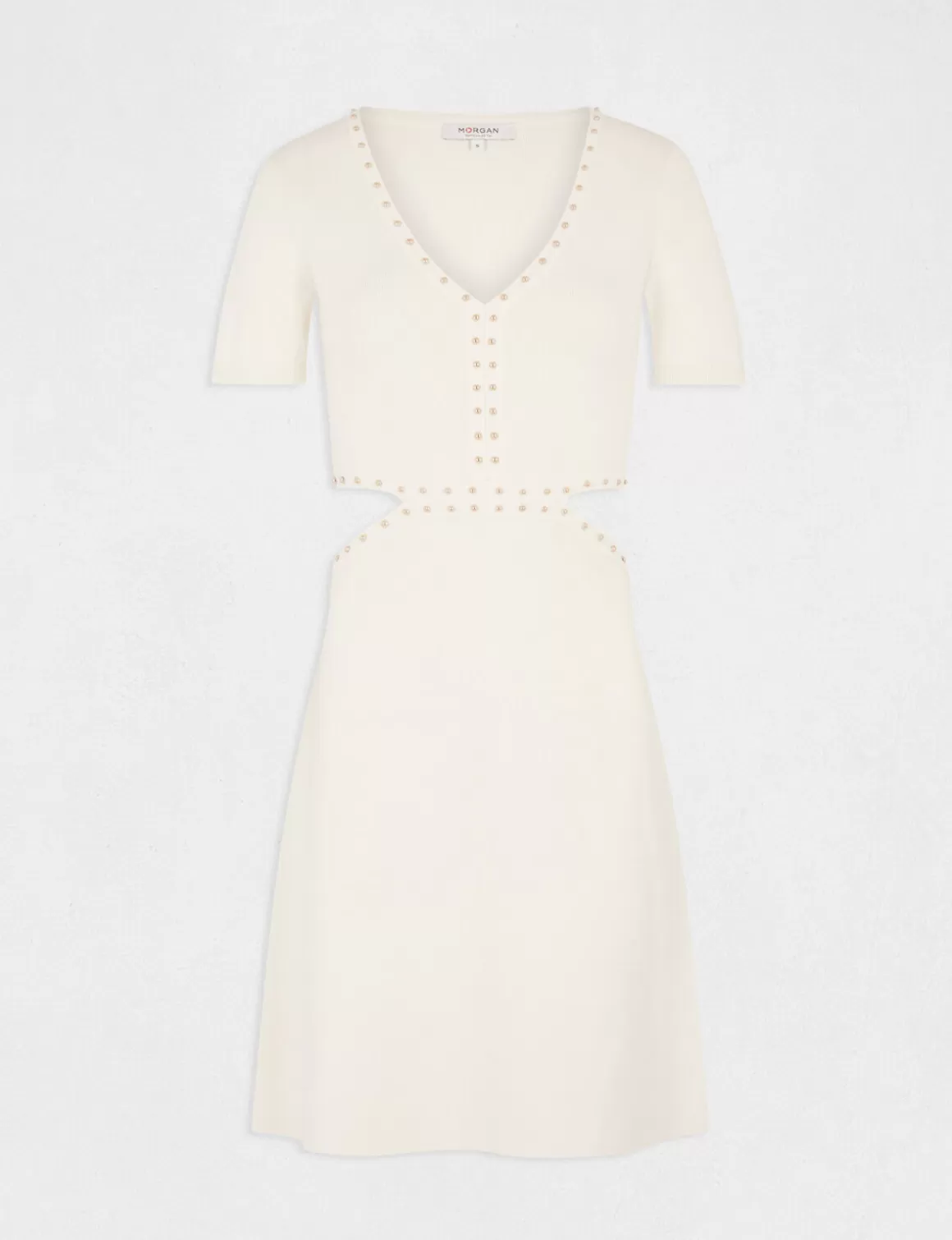 Morgan Robes>Robe Pull Ajustee A Clous Et Ouvertures Ecru Moyen Femme | Ecru_Moyen