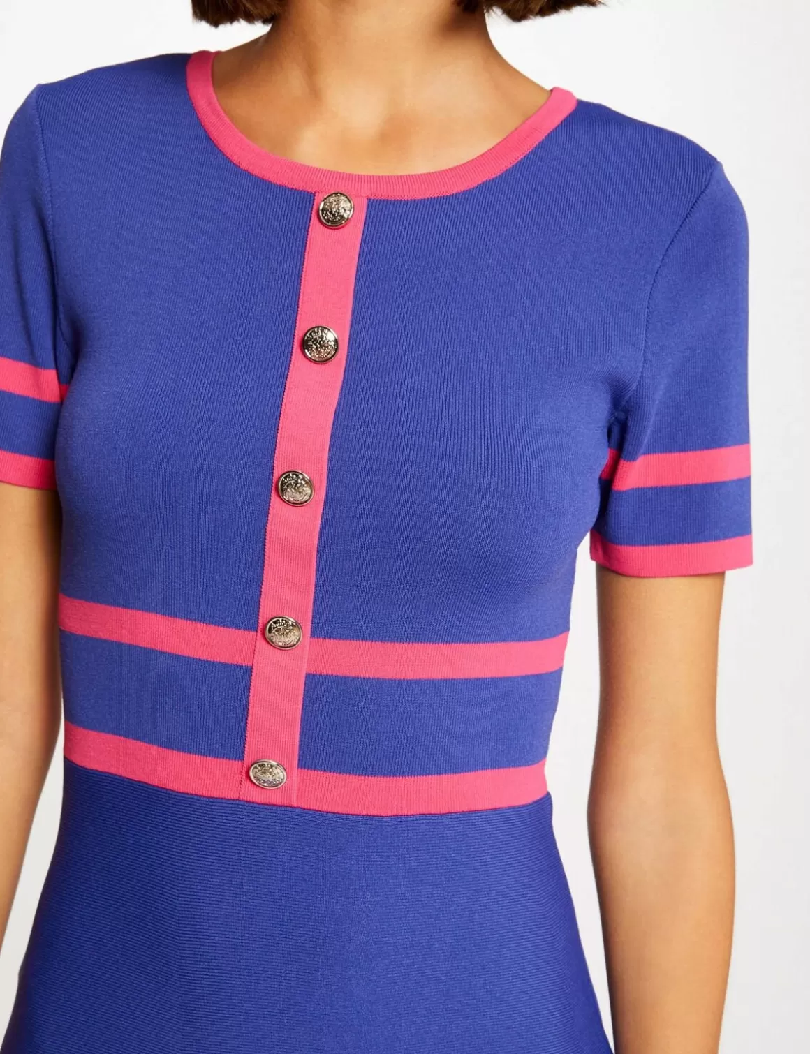 Morgan Robes>Robe Pull Droite Manches Courtes Violet Fonce Femme | Violet_Fonce