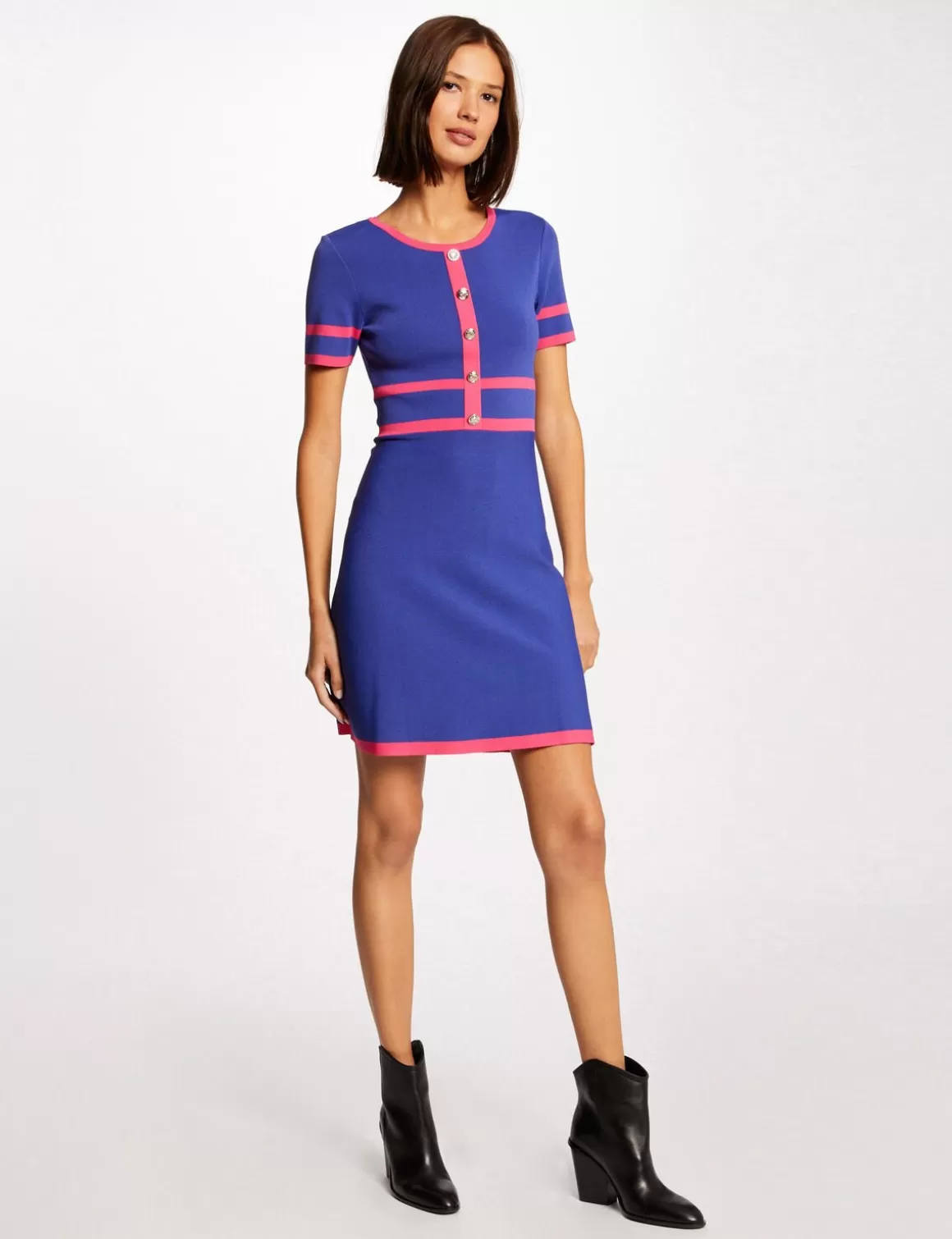 Morgan Robes>Robe Pull Droite Manches Courtes Violet Fonce Femme | Violet_Fonce