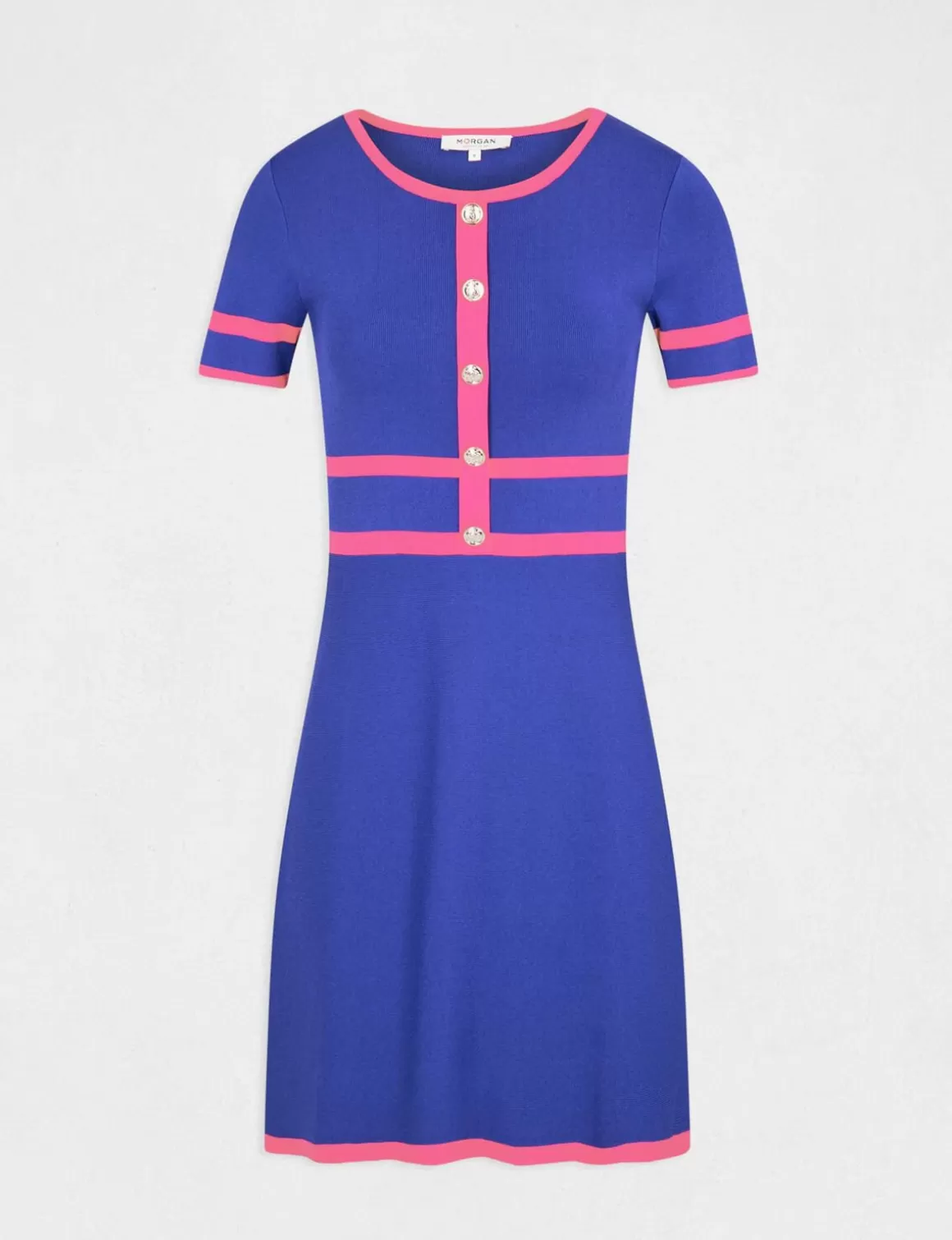 Morgan Robes>Robe Pull Droite Manches Courtes Violet Fonce Femme | Violet_Fonce