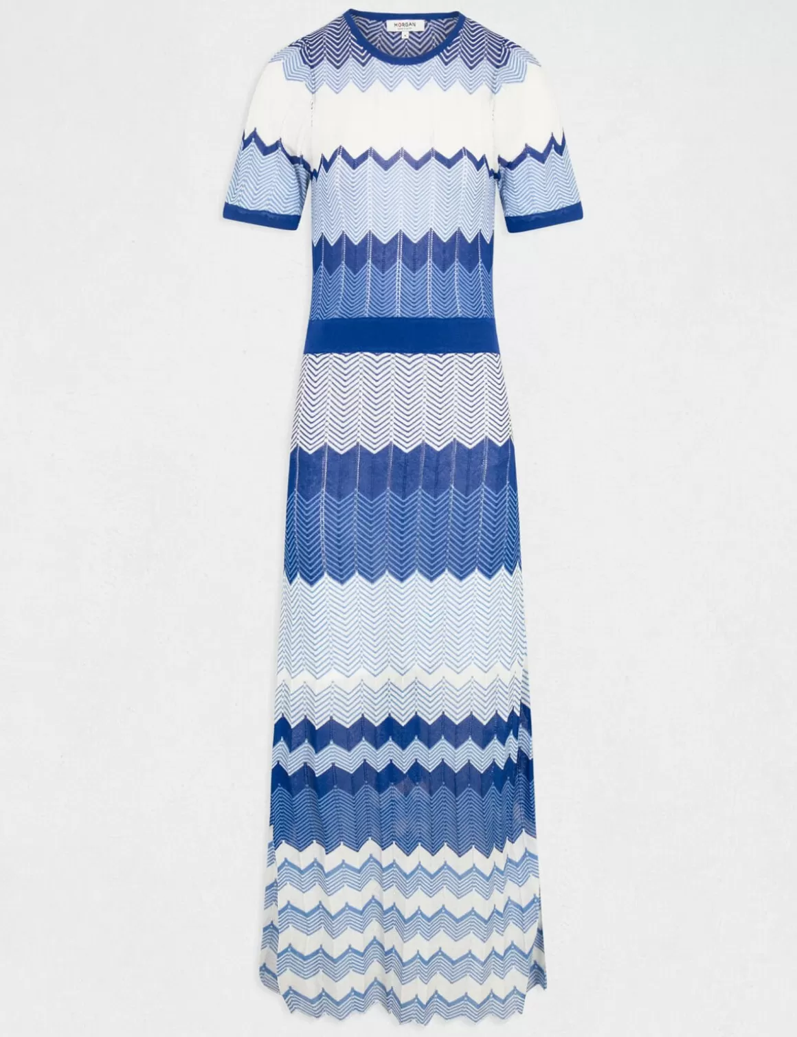 Morgan Robes>Robe Pull Longue Droite Imprime Chevron Bleu Moyen Femme | Bleu_Moyen