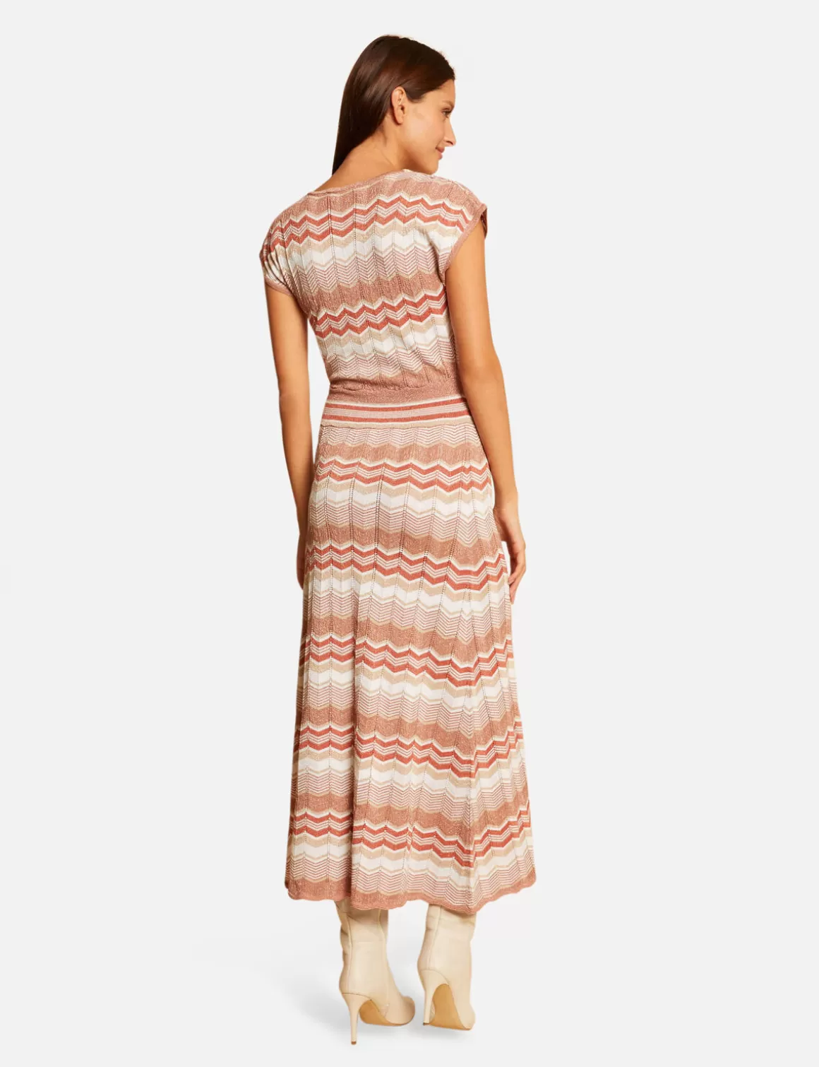 Morgan Robes>Robe Pull Longue Droite Imprime Chevron Vieux Rose Femme | Vieux_Rose