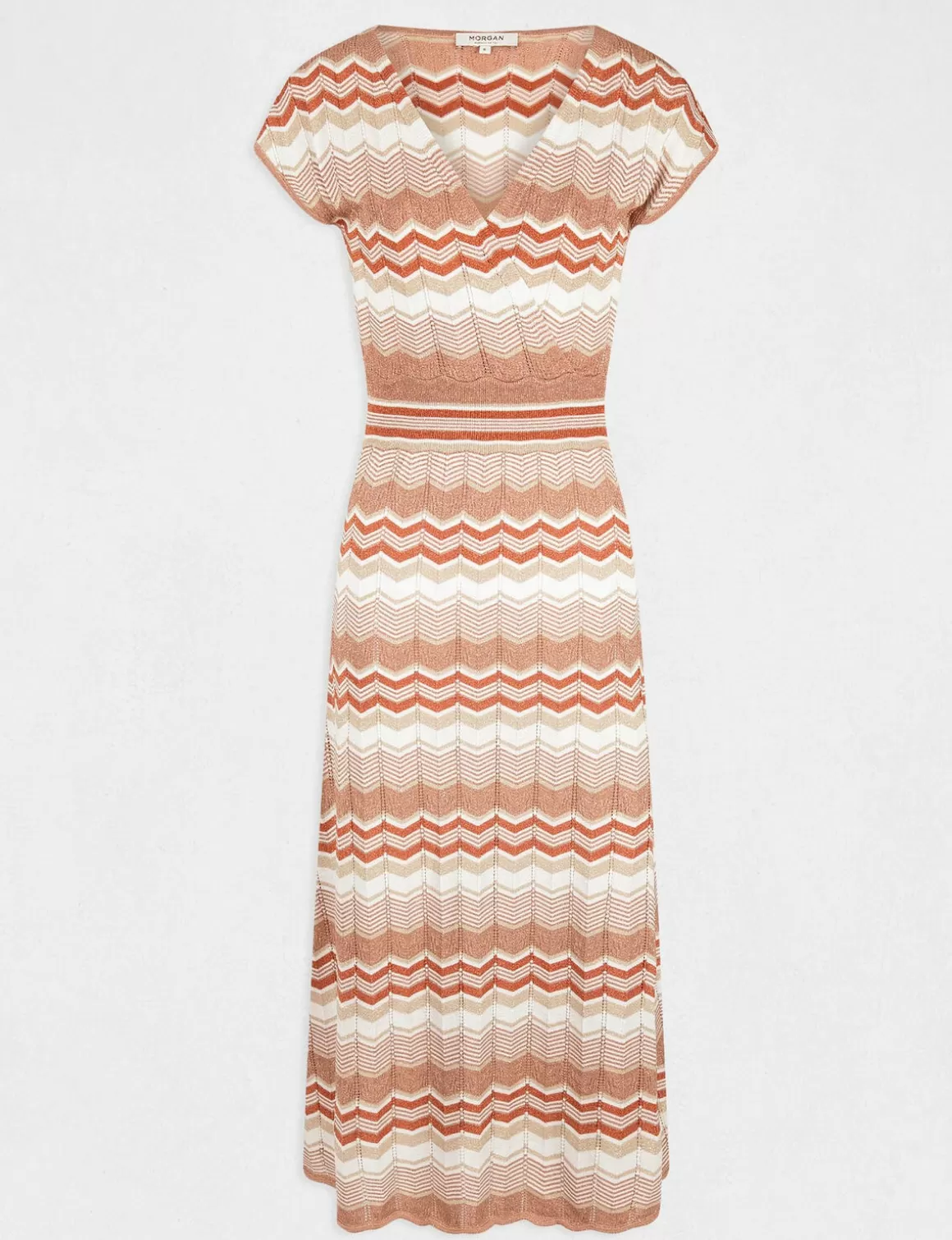 Morgan Robes>Robe Pull Longue Droite Imprime Chevron Vieux Rose Femme | Vieux_Rose