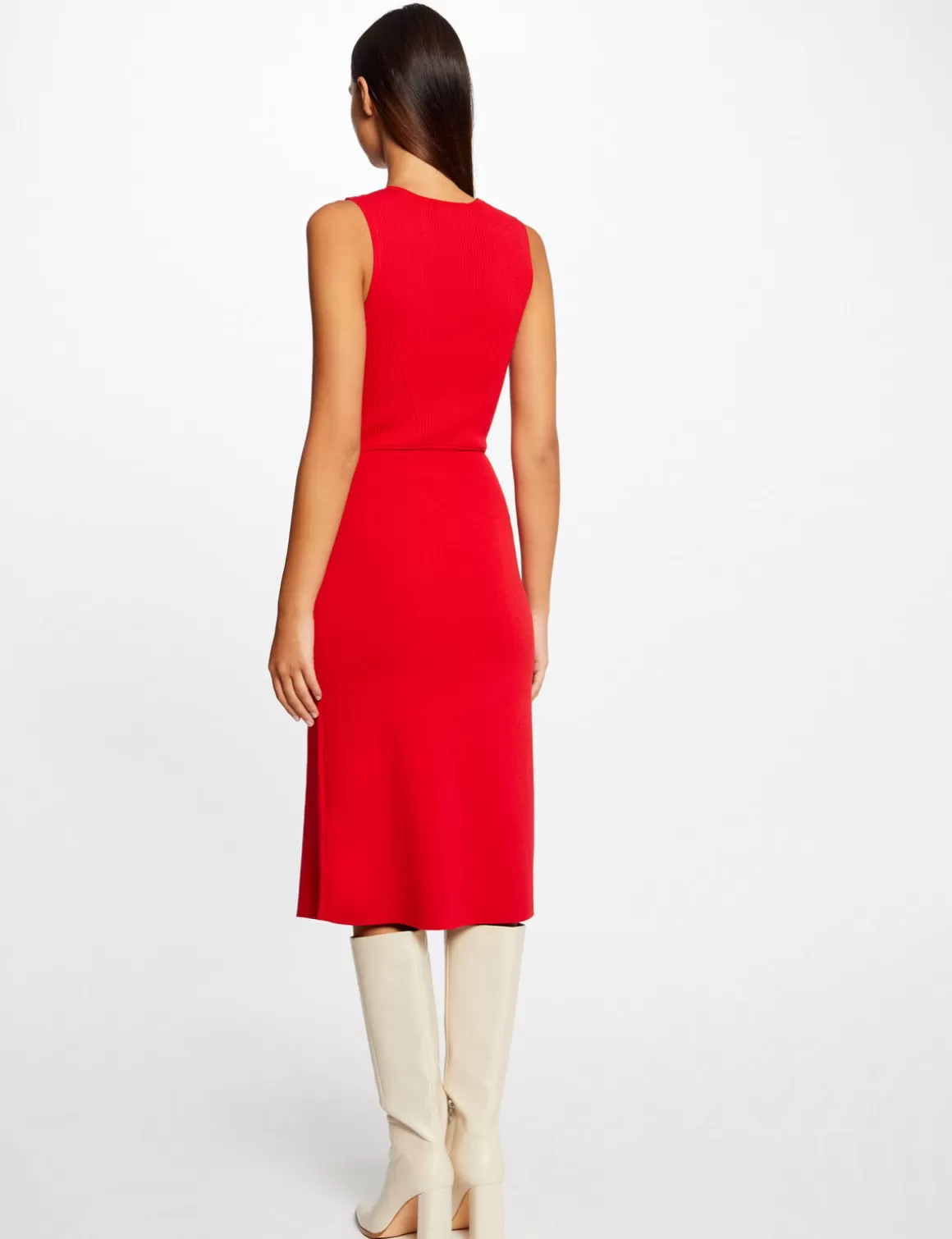 Morgan Robes>Robe Pull Midi Ajustee Col En V Femme | Rouge