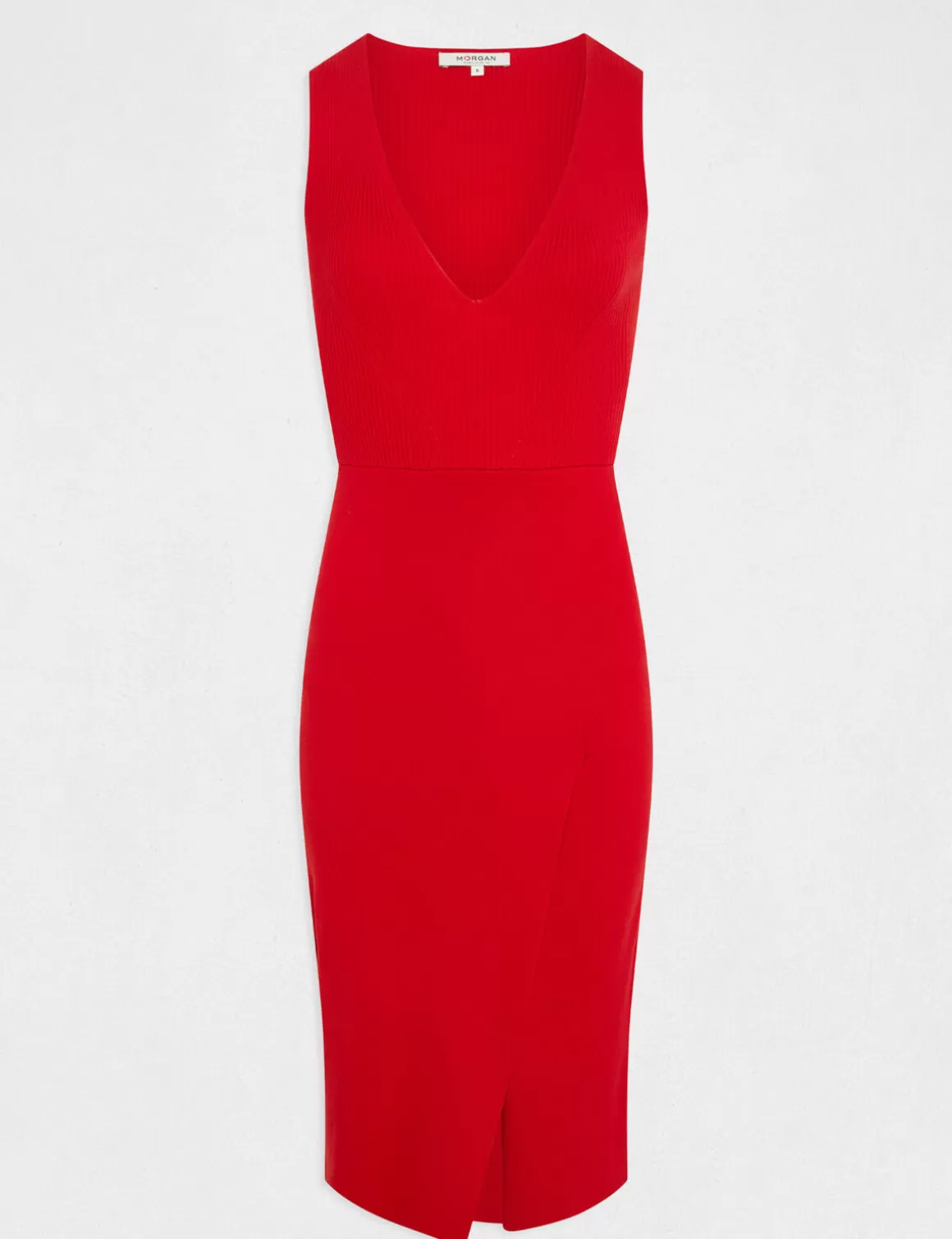 Morgan Robes>Robe Pull Midi Ajustee Col En V Femme | Rouge