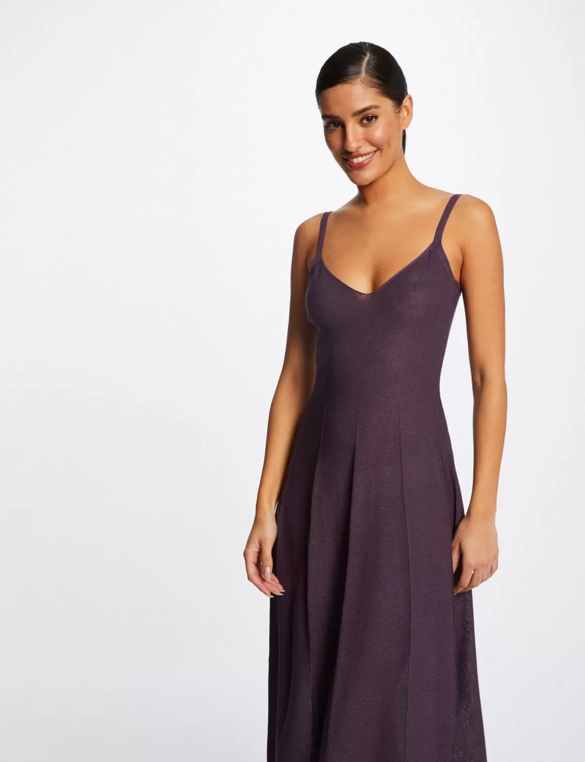 Morgan Robes>Robe Pull Midi Evasee A Bretelles Fines Femme | Prune