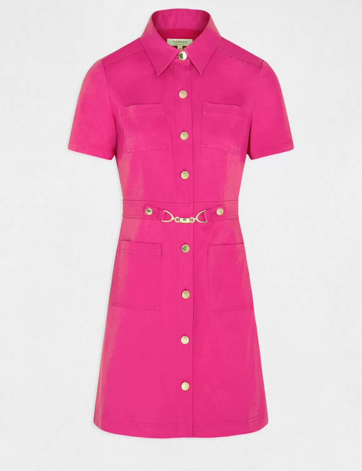 Morgan Robes>Robe Trapeze Boutonnee Avec Boucle Rose Fonce Femme | Rose_Fonce