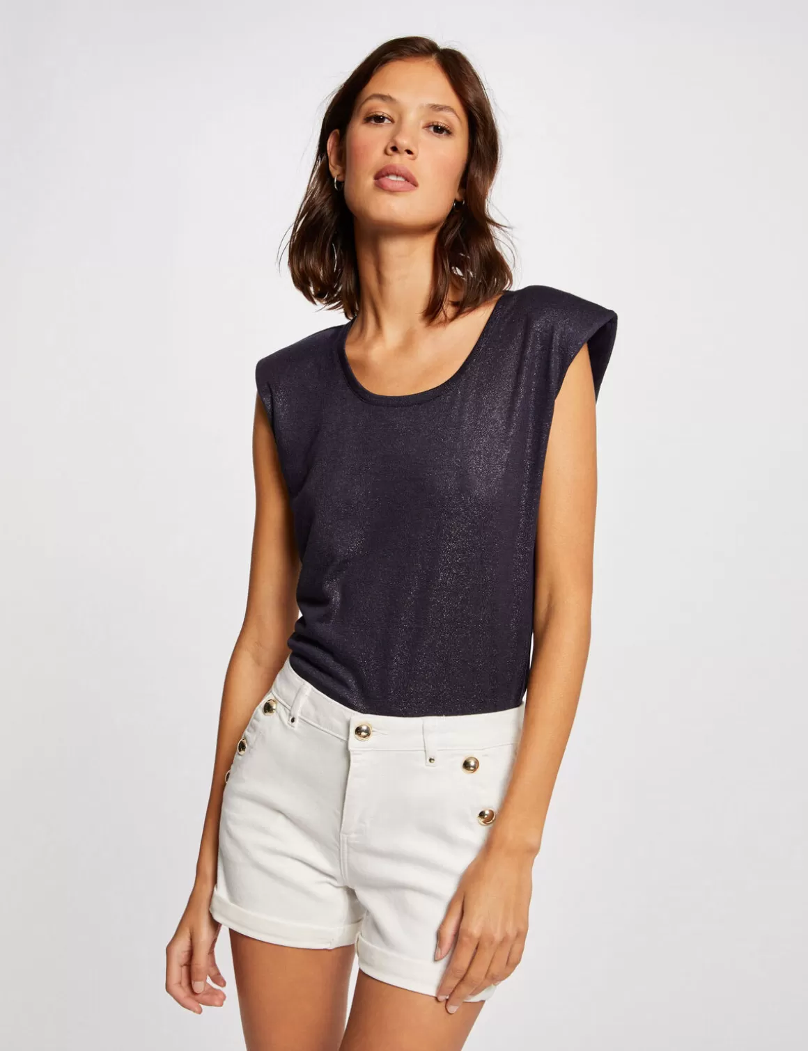 Morgan Shorts>Short Ajuste A Pont En Jean Femme | Ecru