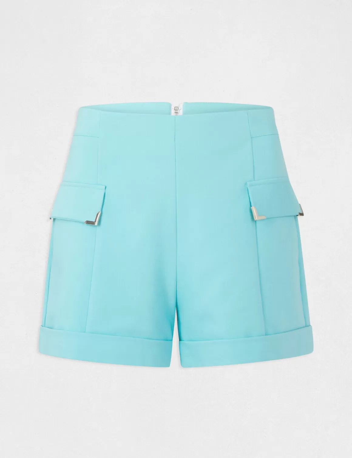 Morgan Ensembles Et Tailleurs>Short City Droit Ornements Metalliques Bleu Clair Femme | Bleu_Clair