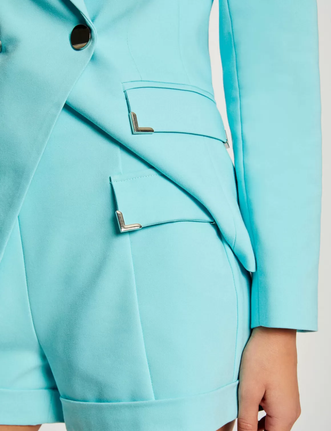 Morgan Ensembles Et Tailleurs>Short City Droit Ornements Metalliques Bleu Clair Femme | Bleu_Clair