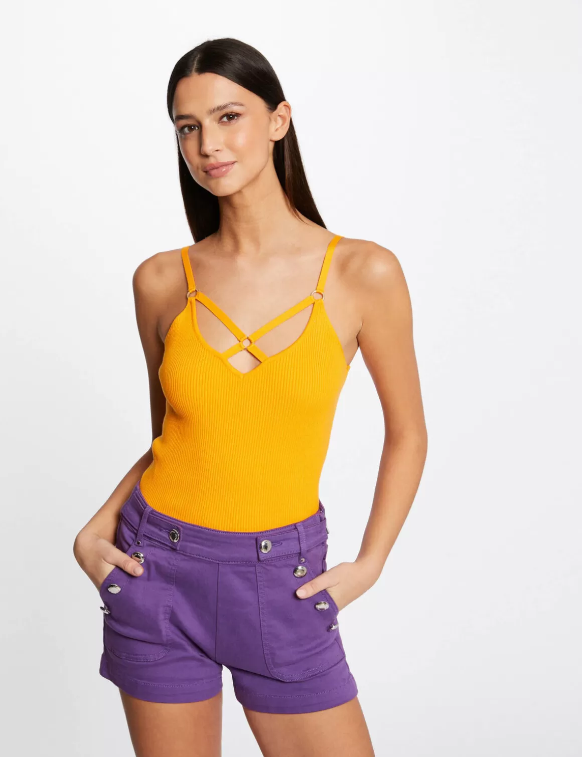Morgan Shorts>Short Droit A Ponts Violet Fonce Femme | Violet_Fonce