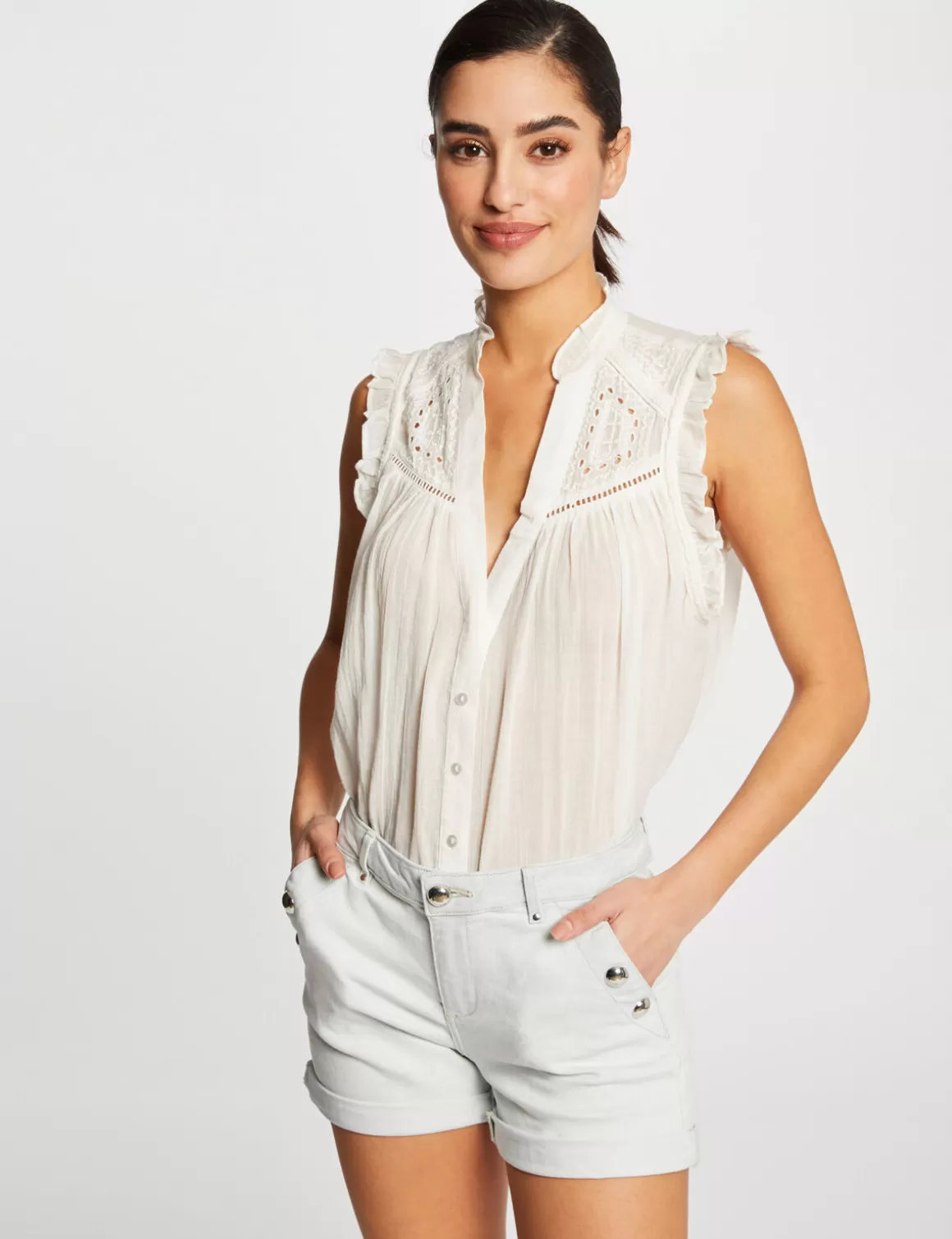 Morgan Shorts>Short Slim En Jean A Pont Jean Bleached Femme | Jean_Bleached