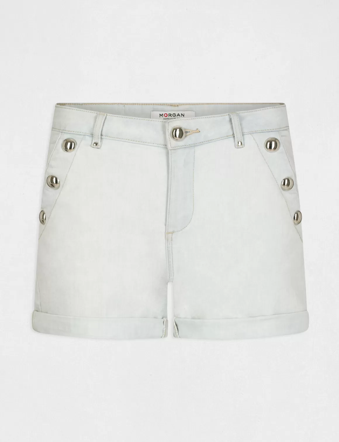 Morgan Shorts>Short Slim En Jean A Pont Jean Bleached Femme | Jean_Bleached