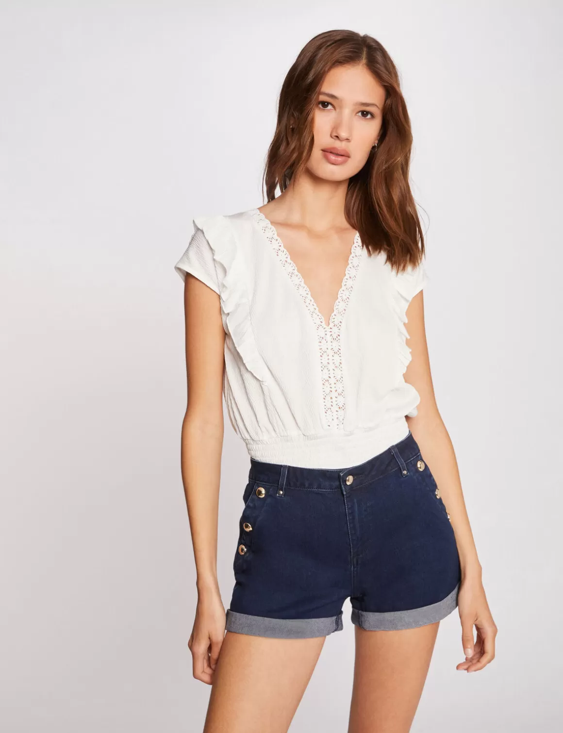 Morgan Shorts>Short Slim En Jean A Pont Jean Brut Femme | Jean_Brut
