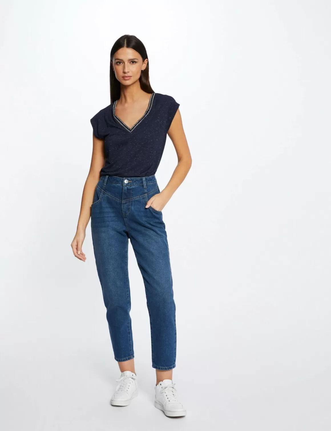 Morgan Tops Et T-Shirts>T-Shirt Manches Courtes A Col En V Femme | Marine