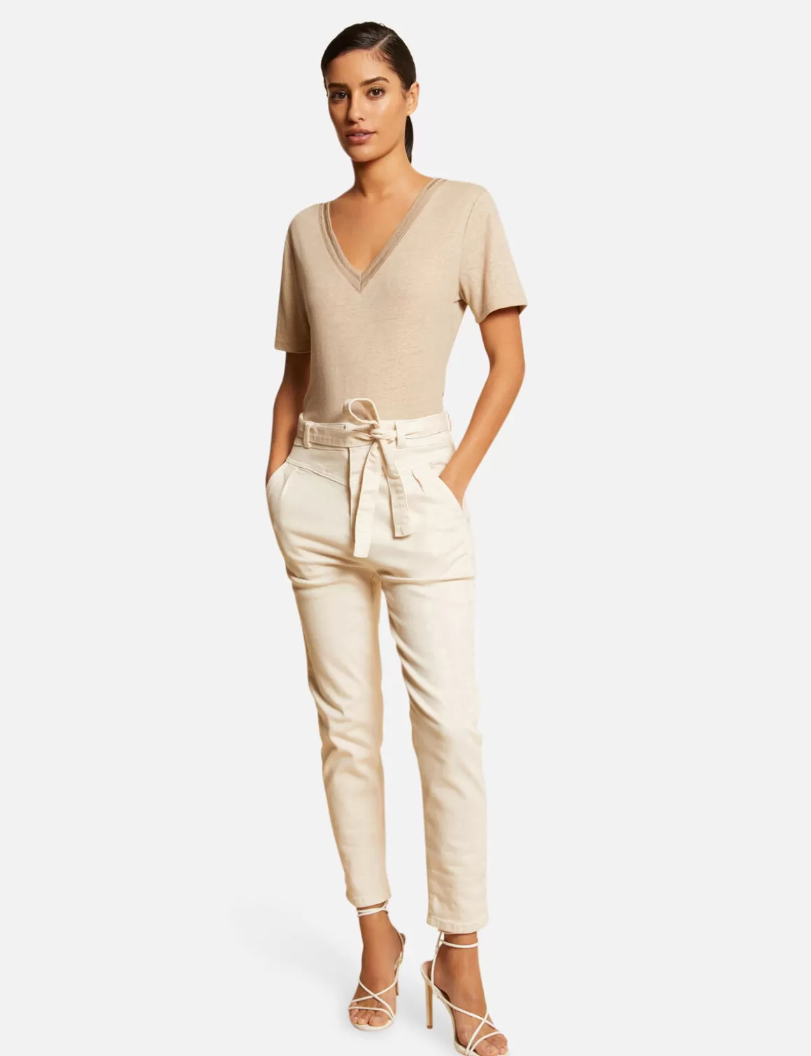 Morgan Tops Et T-Shirts>T-Shirt Manches Courtes A Col En V Femme | Beige