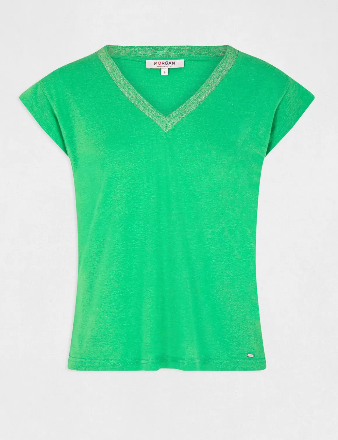 Morgan Tops Et T-Shirts>T-Shirt Manches Courtes A Col En V Femme | Vert