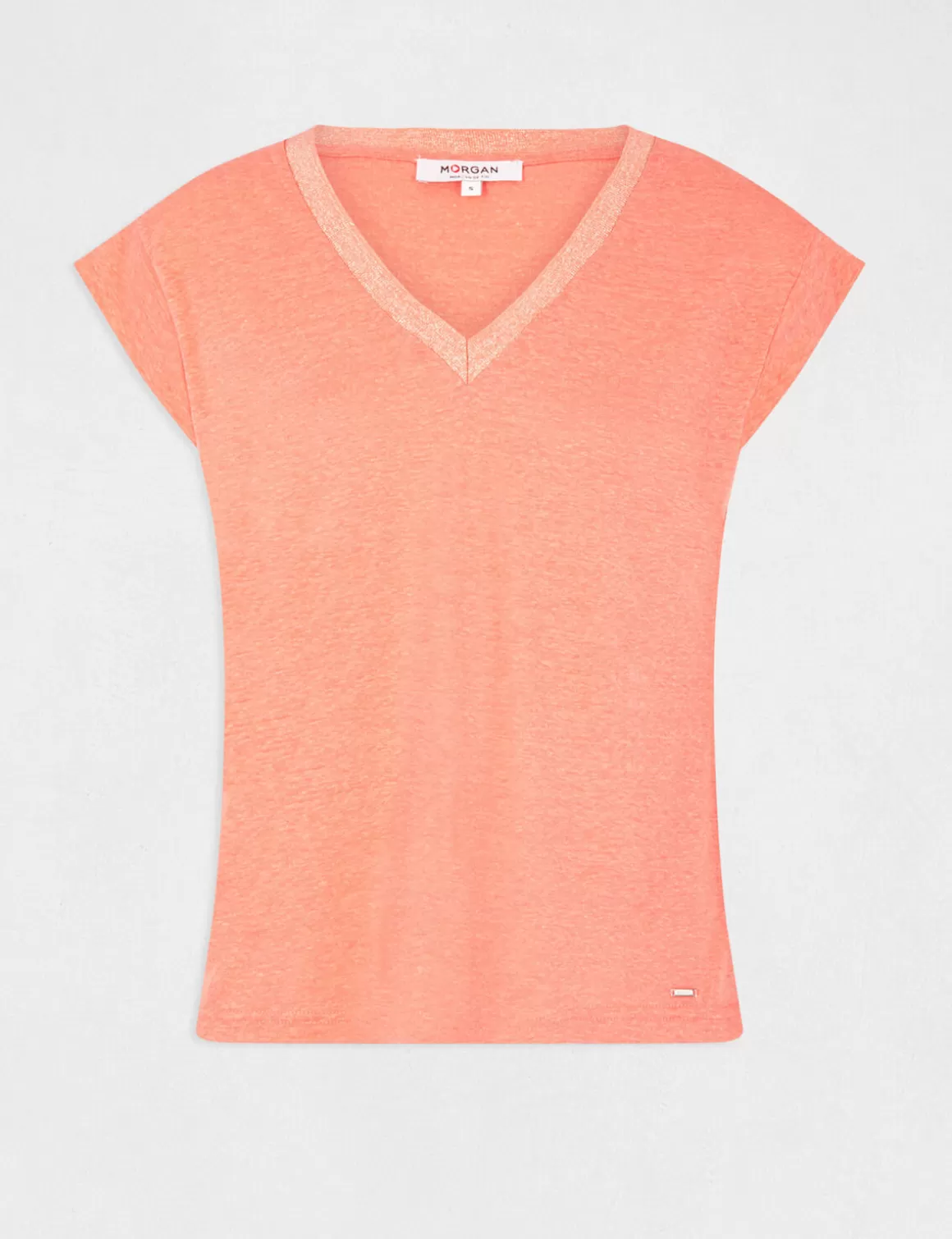 Morgan Tops Et T-Shirts>T-Shirt Manches Courtes A Col En V Femme | Orange