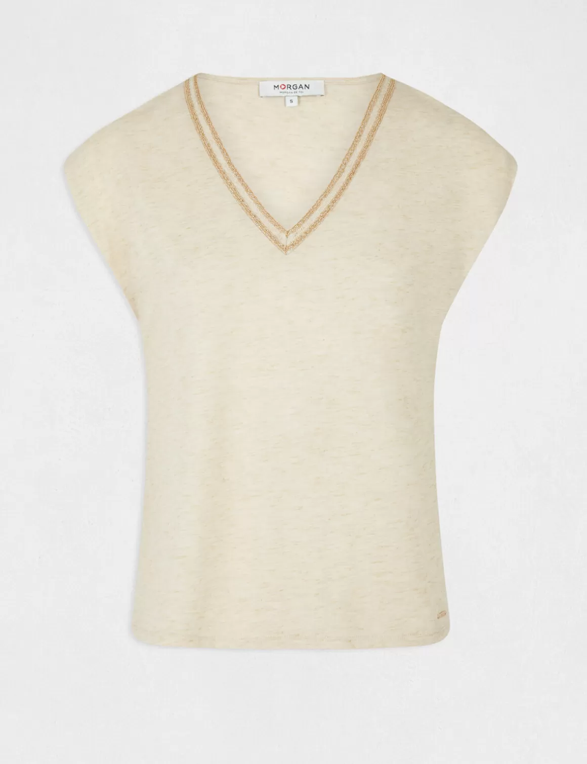 Morgan Tops Et T-Shirts>T-Shirt Manches Courtes A Col En V Femme | Sable