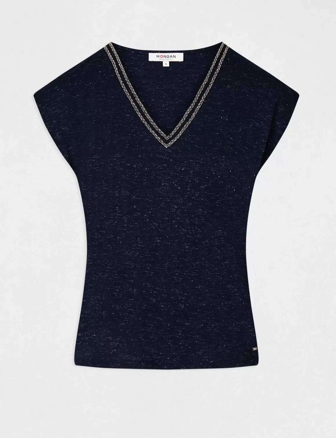 Morgan Tops Et T-Shirts>T-Shirt Manches Courtes A Col En V Femme | Marine