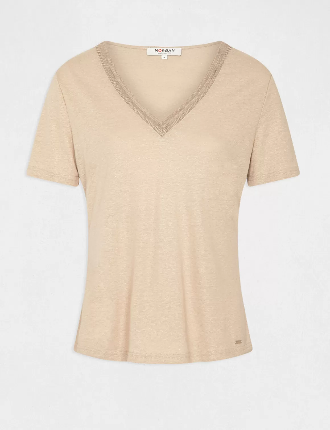 Morgan Tops Et T-Shirts>T-Shirt Manches Courtes A Col En V Femme | Beige