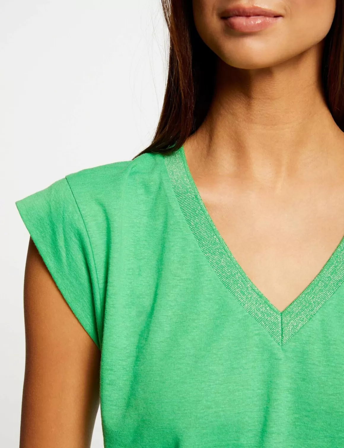 Morgan Tops Et T-Shirts>T-Shirt Manches Courtes A Col En V Femme | Vert