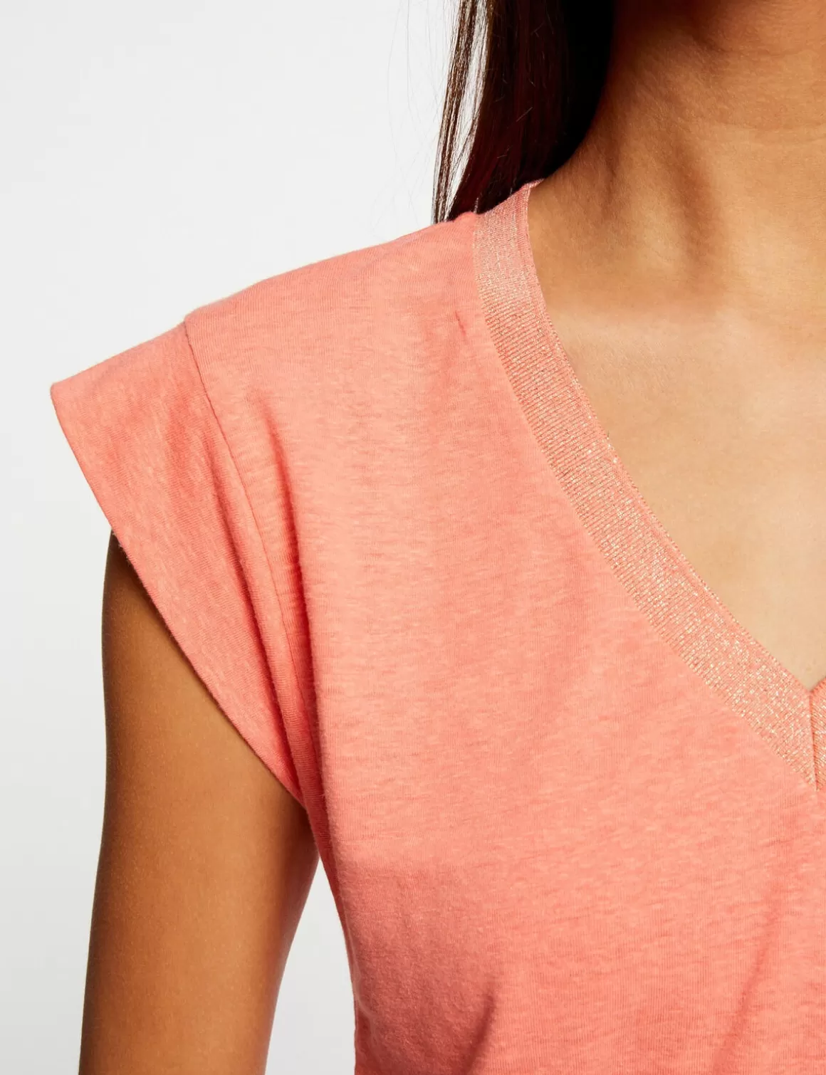 Morgan Tops Et T-Shirts>T-Shirt Manches Courtes A Col En V Femme | Orange
