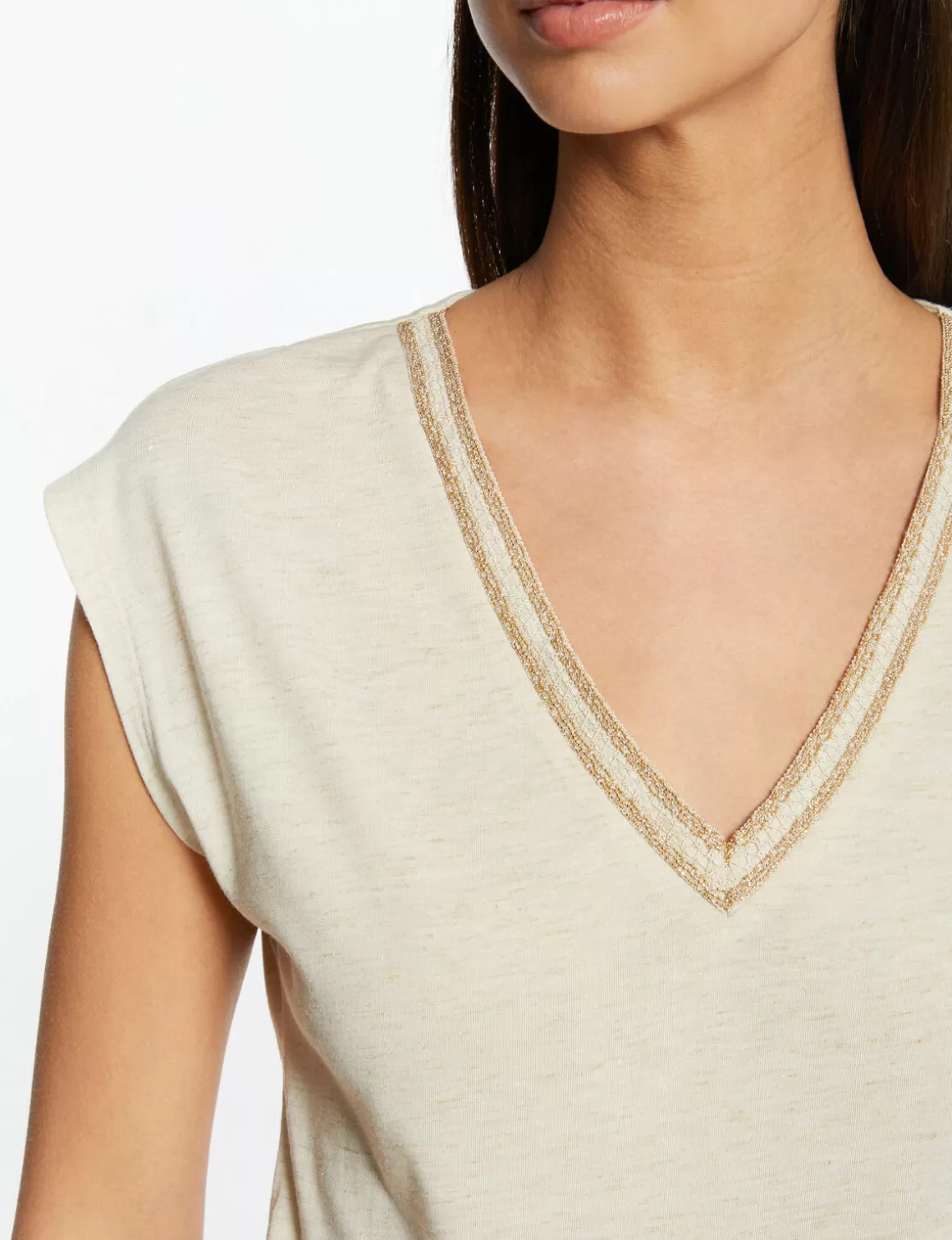 Morgan Tops Et T-Shirts>T-Shirt Manches Courtes A Col En V Femme | Sable