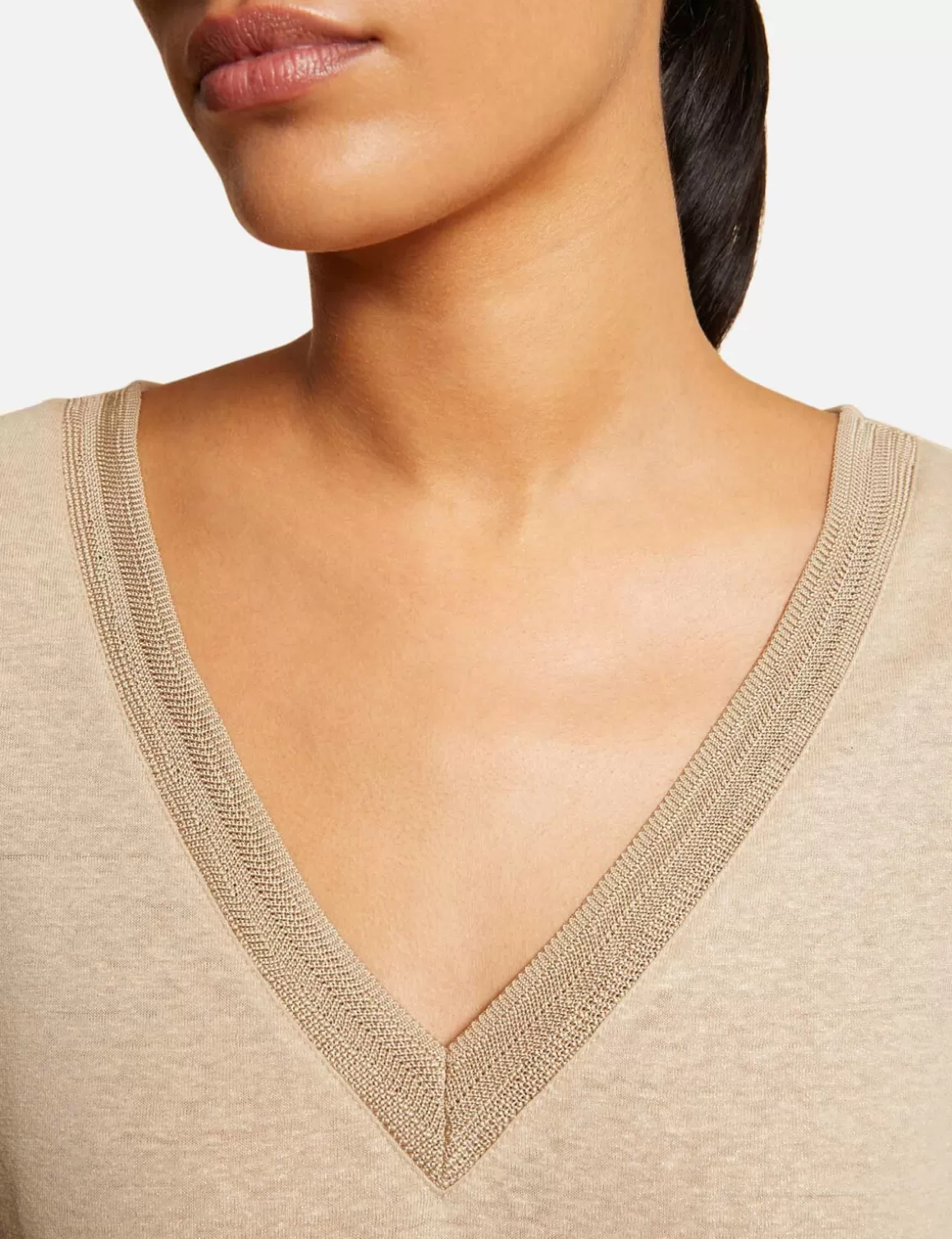 Morgan Tops Et T-Shirts>T-Shirt Manches Courtes A Col En V Femme | Beige