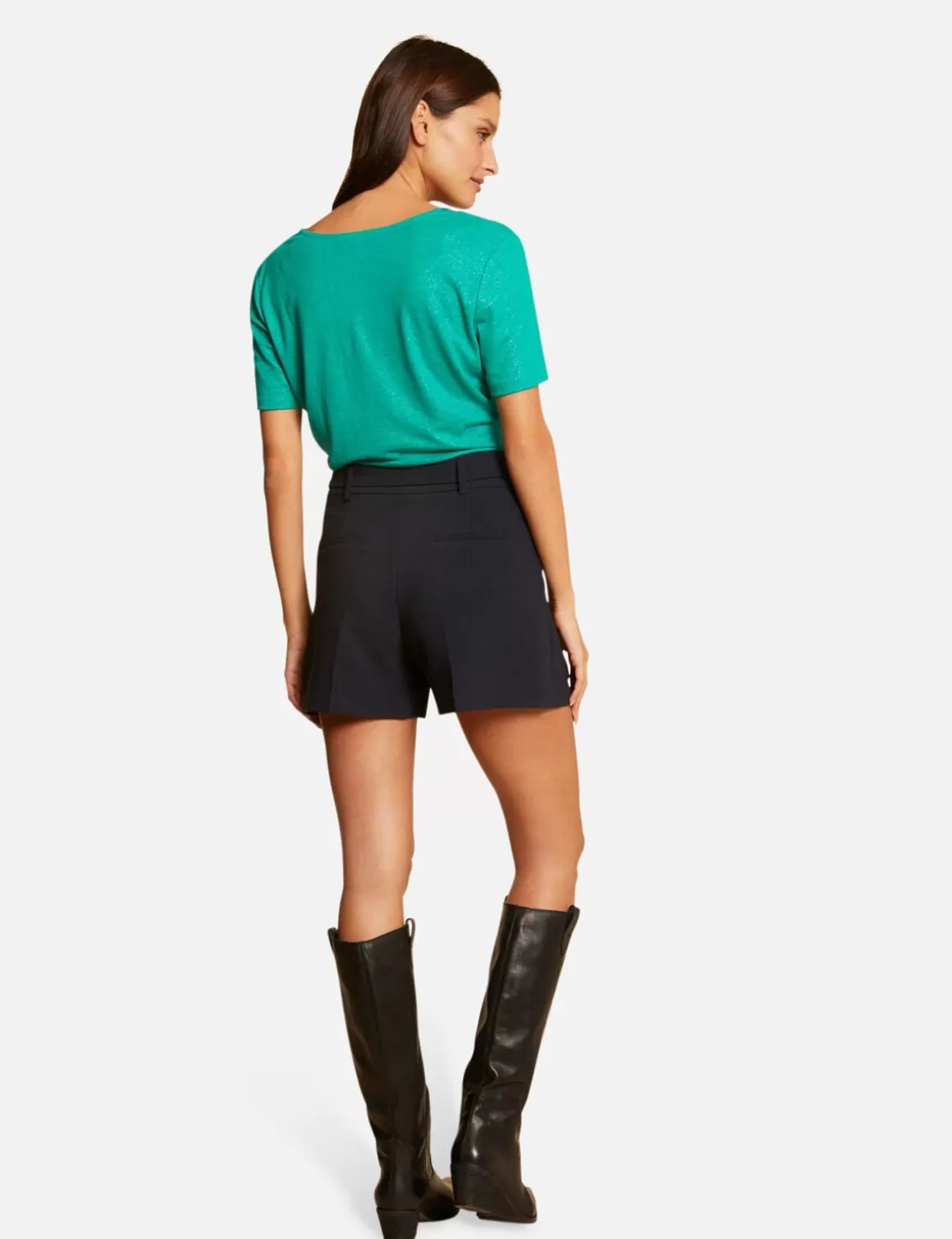 Morgan Tops Et T-Shirts>T-Shirt Manches Courtes A Col En V Vert Moyen Femme | Vert_Moyen