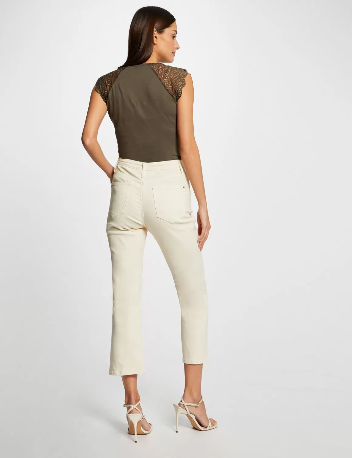 Morgan Tops Et T-Shirts>T-Shirt Manches Courtes A Dentelle Vert Kaki Femme | Vert_Kaki