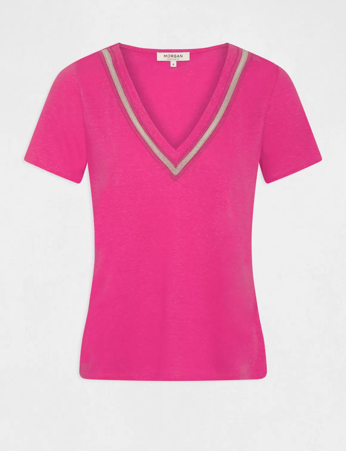 Morgan Tops Et T-Shirts>T-Shirt Manches Courtes A Details Bijoux Rose Fonce Femme | Rose_Fonce