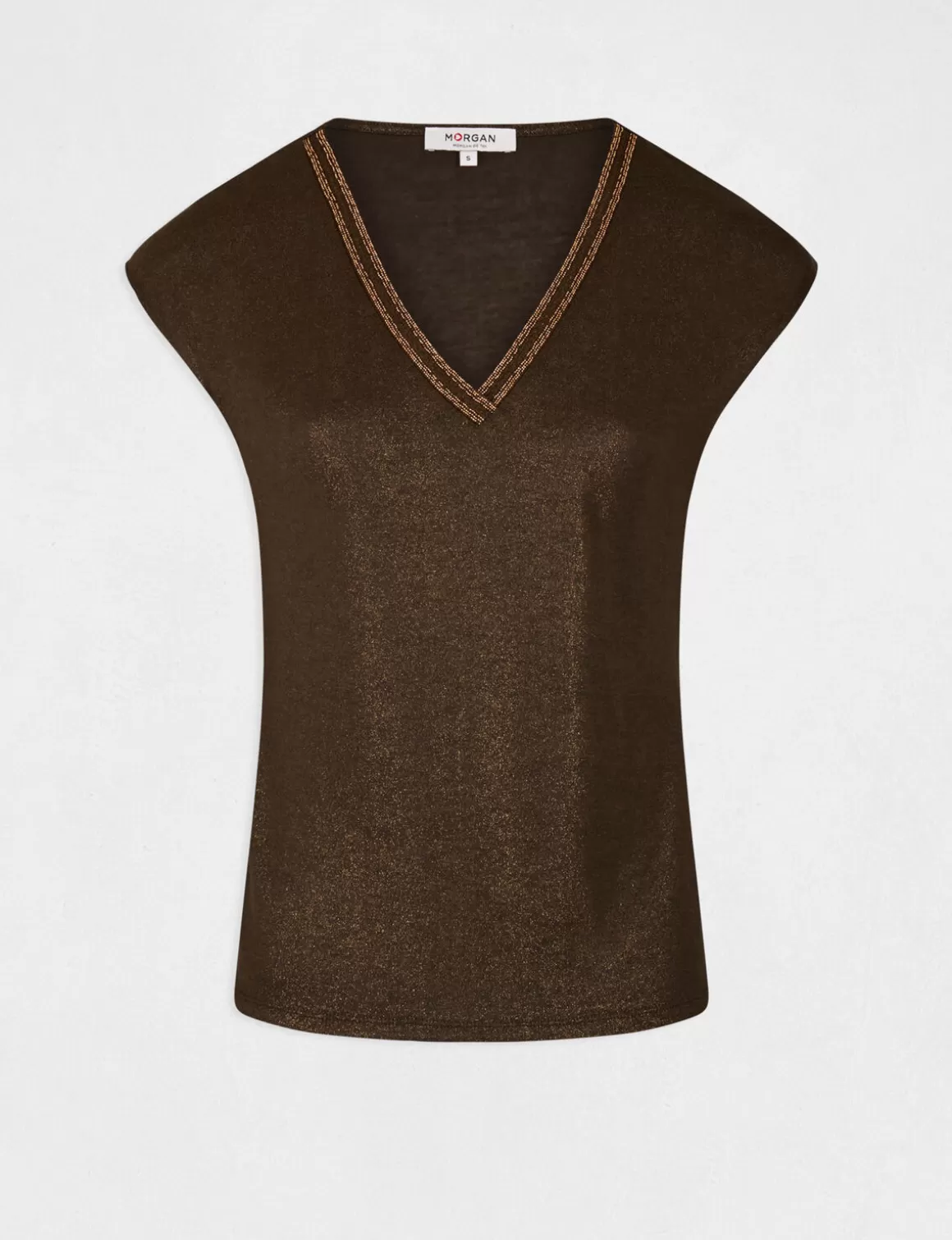 Morgan Tops Et T-Shirts>T-Shirt Manches Courtes A Details Bijoux Vert Kaki Femme | Vert_Kaki